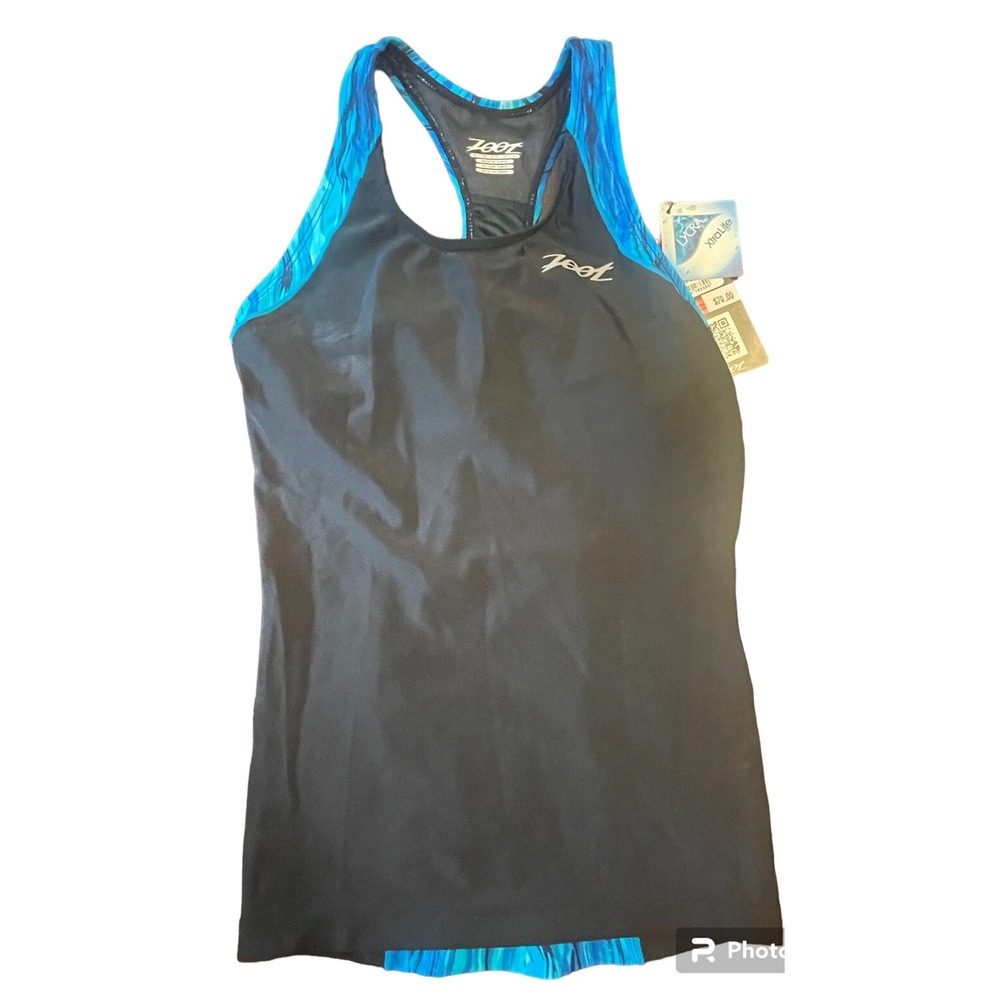 ZOOT Womens Black/Blue Racerback Top Triathlon, Run Swim Cycle Size XS NWT